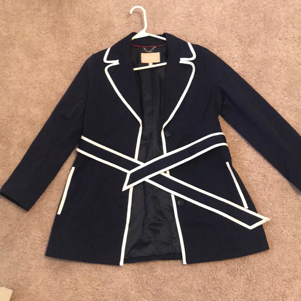 Banana Republic Navy Blue White Rain Trench coat